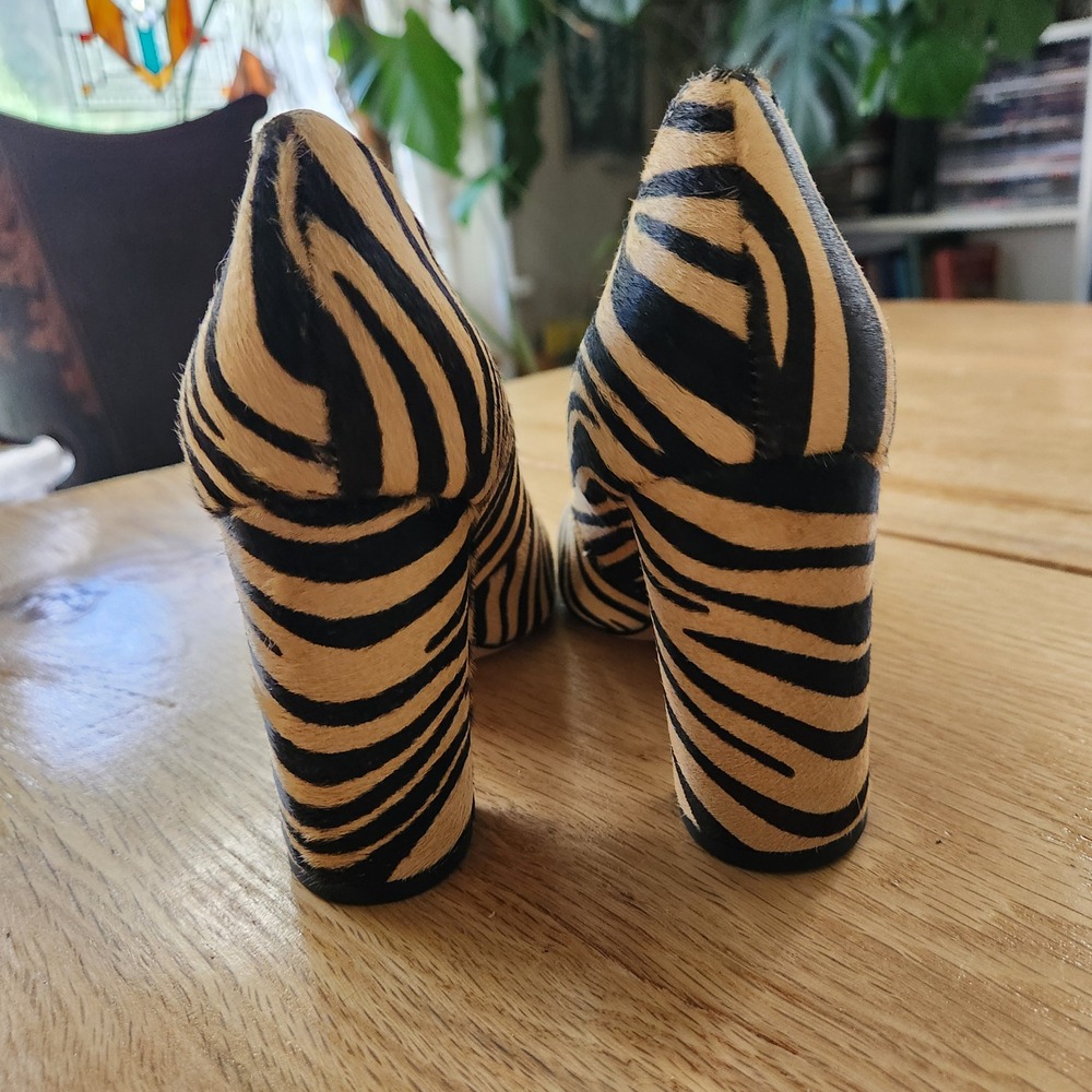 J. McLaughlin Mila Zebra Print Calf Hair Leather Block Heel Pumps Size 6.5M - Picture 6 of 9